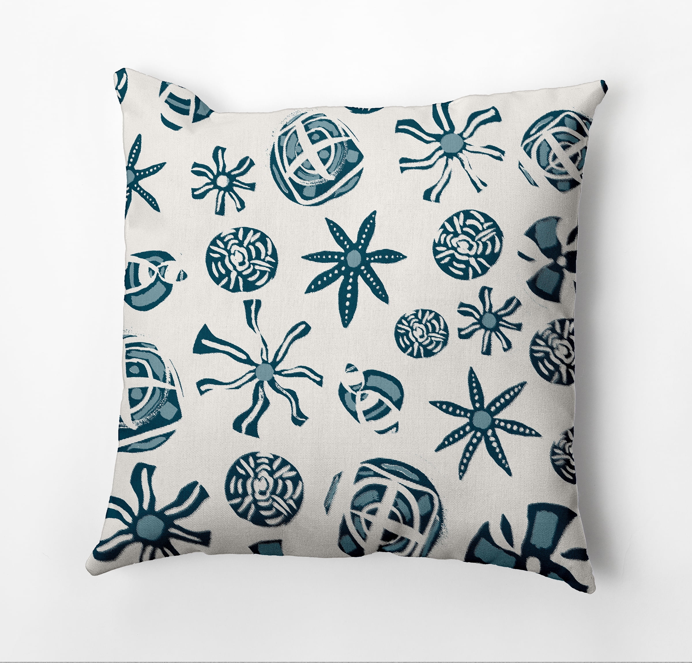 Simply Daisy Fossil Formation Outdoor Pillow, Blue/Yellow/White, 18 in x 18 in