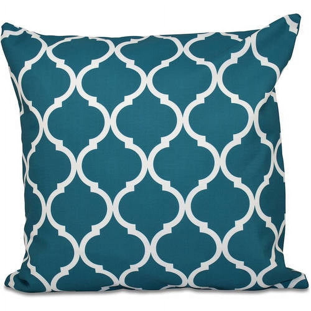 Teal and White Polyester Square Throw Pillow, 16" x 16"