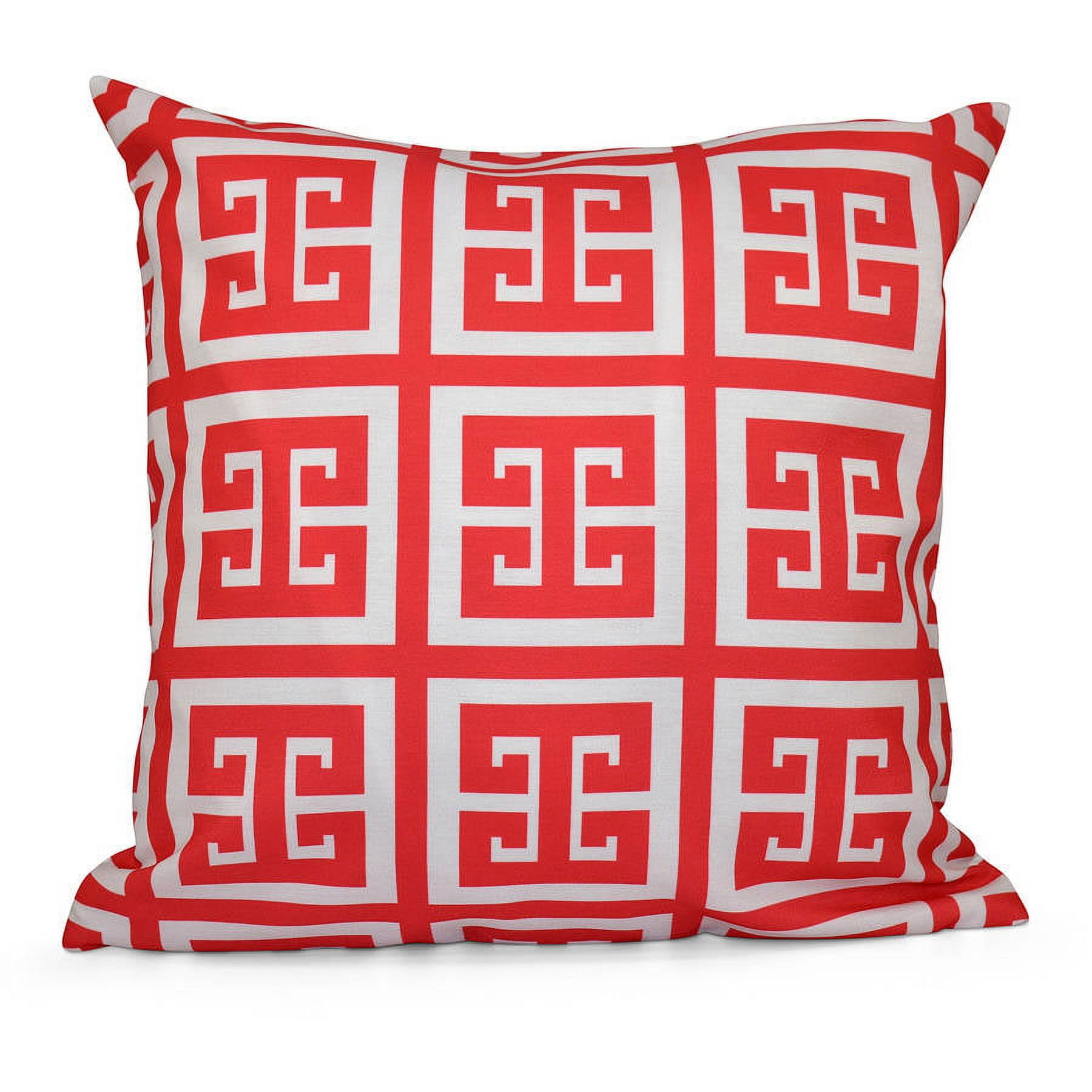 16" Square Orange and White Geometric Print Decorative Pillow