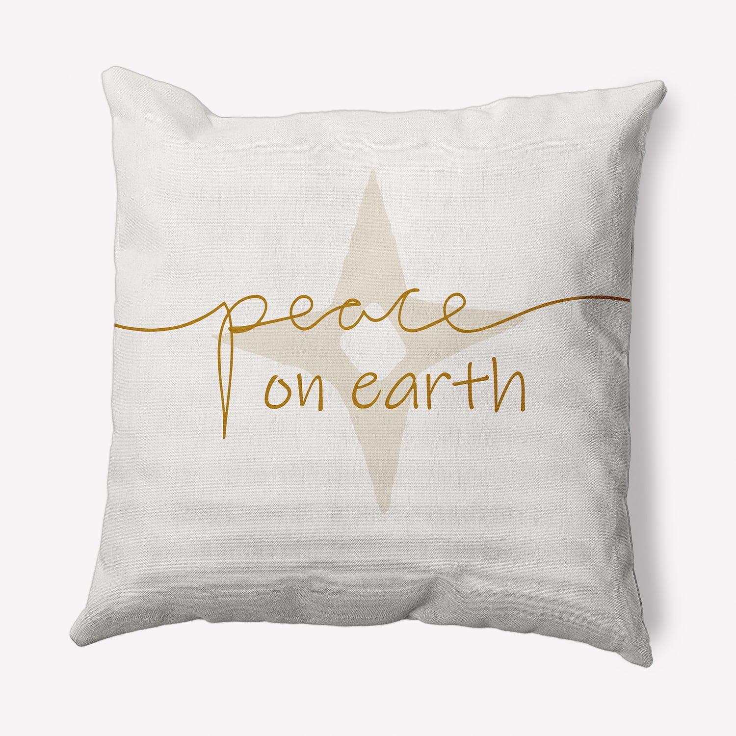 Simply Daisy Gold Colored Peace on Earth Christmas Soft Spun Polyester Decorative Throw Pillow, 18" x 18"