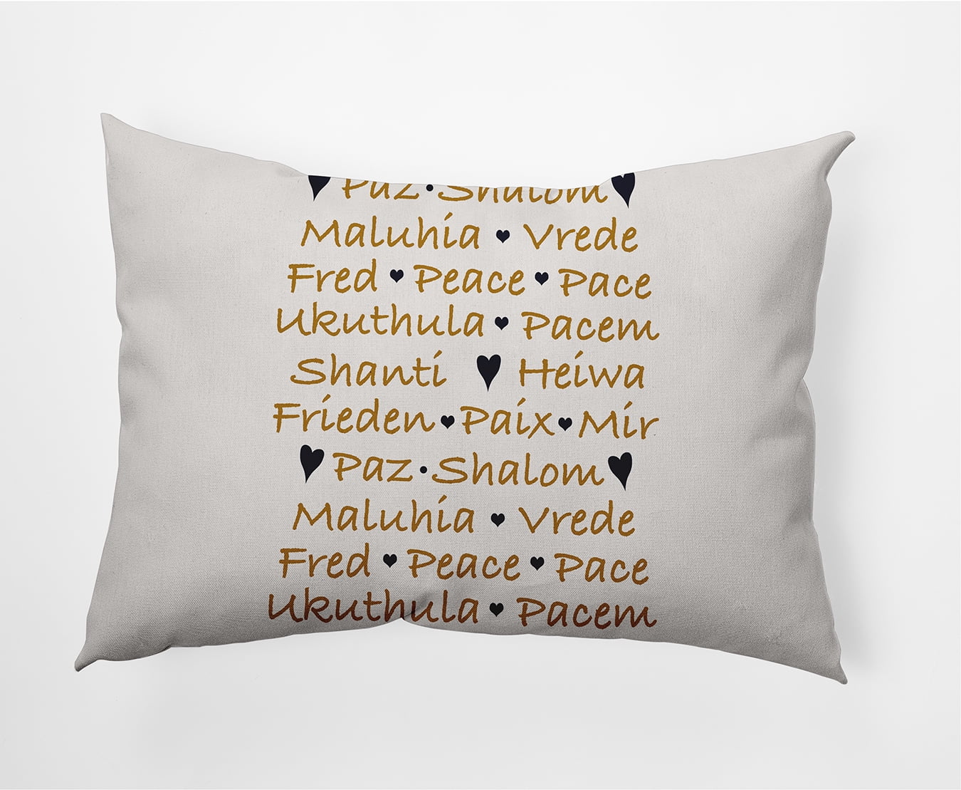 Simply Daisy Gold Colored Words of Peace Christmas Soft Spun Polyester Decorative Throw Pillow, 14" x 20"