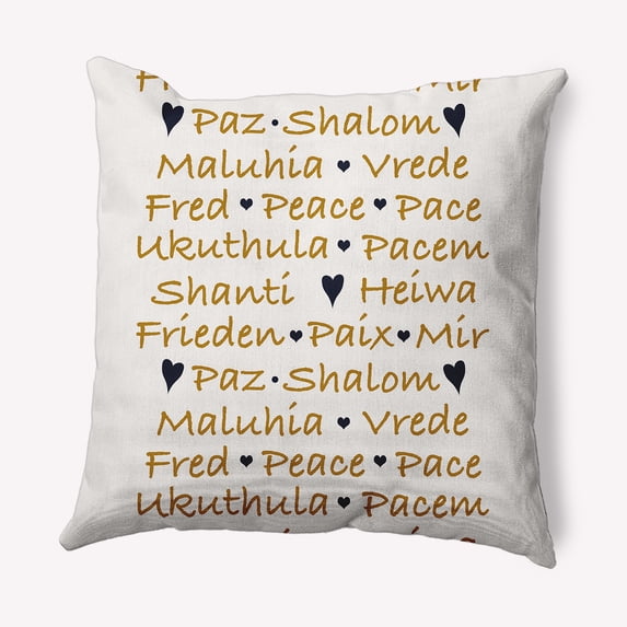 Simply Daisy Gold Colored Words of Peace Christmas Soft Spun Polyester Decorative Throw Pillow, 18" x 18"