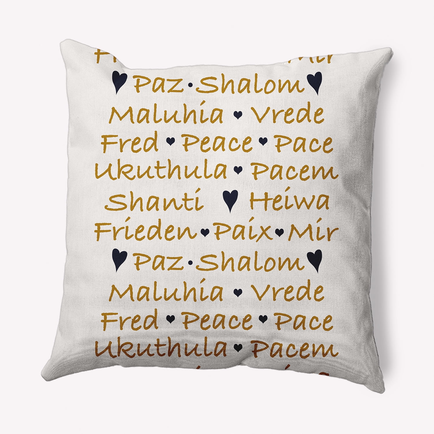 Simply Daisy Gold Colored Words of Peace Christmas Soft Spun Polyester Decorative Throw Pillow, 20" x 20"