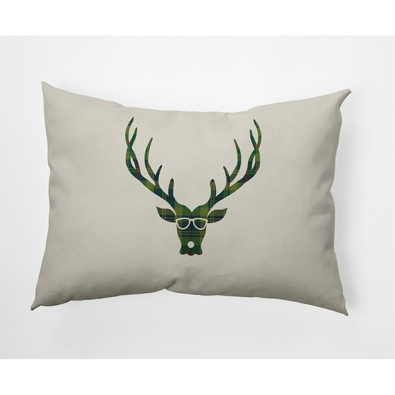 Simply Daisy Green Colored Cool Dude Holiday Reindeer Christmas Soft Spun Polyester Indoor/Outdoor Throw Pillow, 14" x 20"
