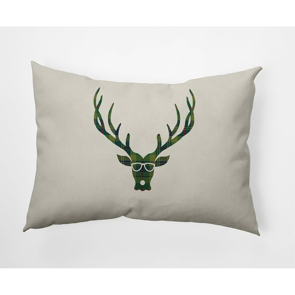 Simply Daisy Green Colored Cool Dude Holiday Reindeer Christmas Soft Spun Polyester Indoor/Outdoor Throw Pillow, 14" x 20"