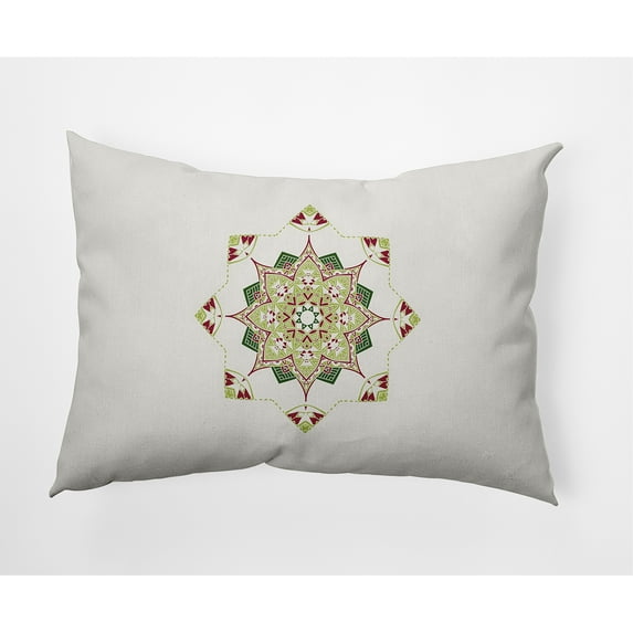 Simply Daisy Green Colored Snowflake Star Christmas Soft Spun Polyester Indoor/Outdoor Throw Pillow, 14" x 20"