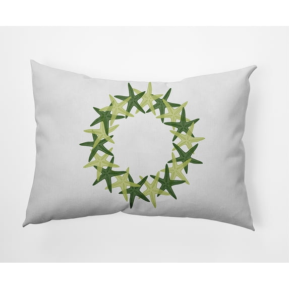 Simply Daisy Green Colored Starfish Wreath Soft Spun Polyester Indoor/Outdoor Throw Pillow, 14" x 20"
