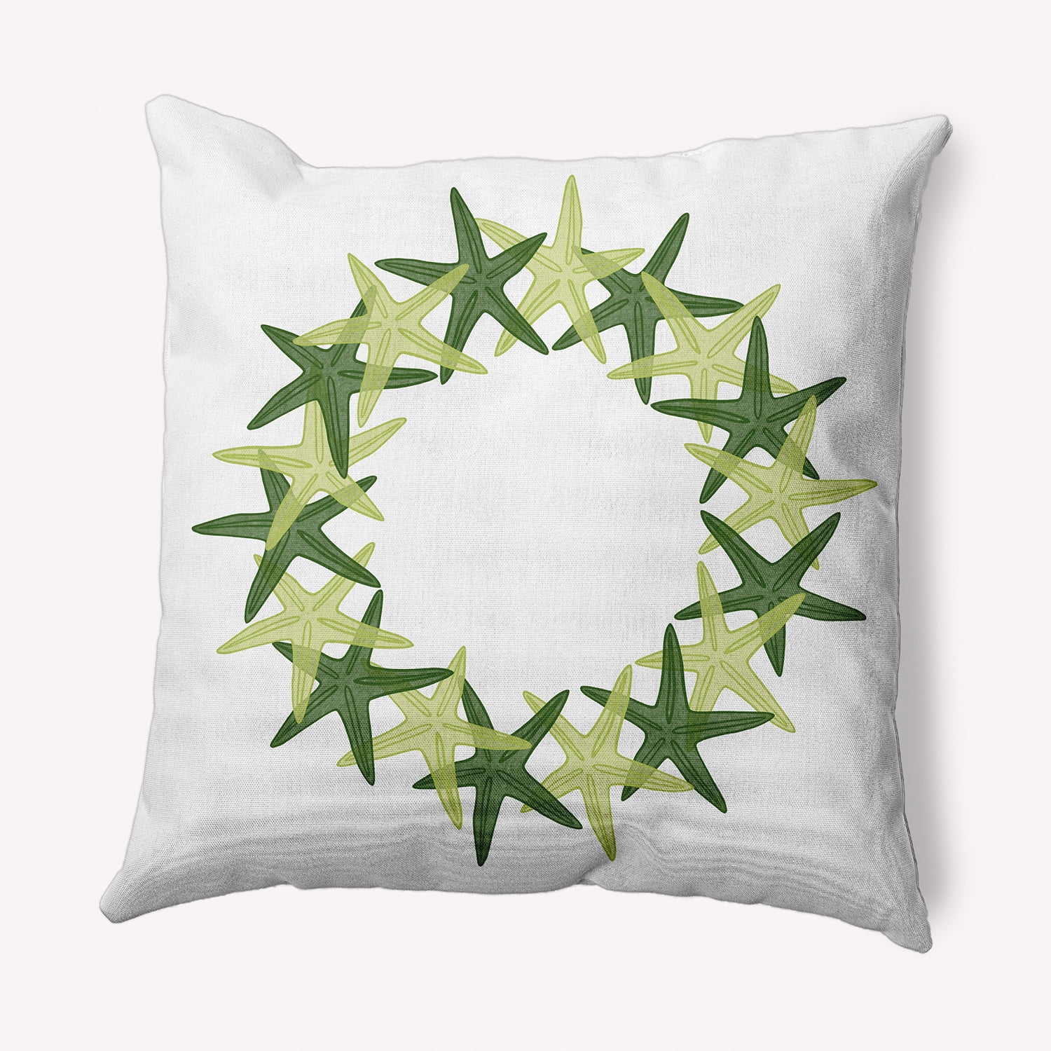 Simply Daisy Green Colored Starfish Wreath Soft Spun Polyester Indoor/Outdoor Throw Pillow, 16" x 16"