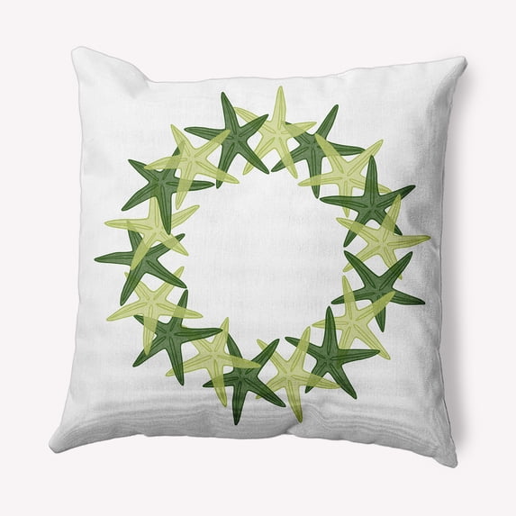 Simply Daisy Green Colored Starfish Wreath Soft Spun Polyester Indoor/Outdoor Throw Pillow, 18" x 18"
