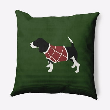 Simply Daisy Green Colored Warmest Wishes Doggie Christmas Soft Spun Polyester Indoor/Outdoor Throw Pillow, 16" x 16"