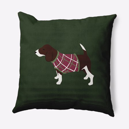 Simply Daisy Green Colored Warmest Wishes Doggie Christmas Soft Spun Polyester Indoor/Outdoor Throw Pillow, 16" x 16"