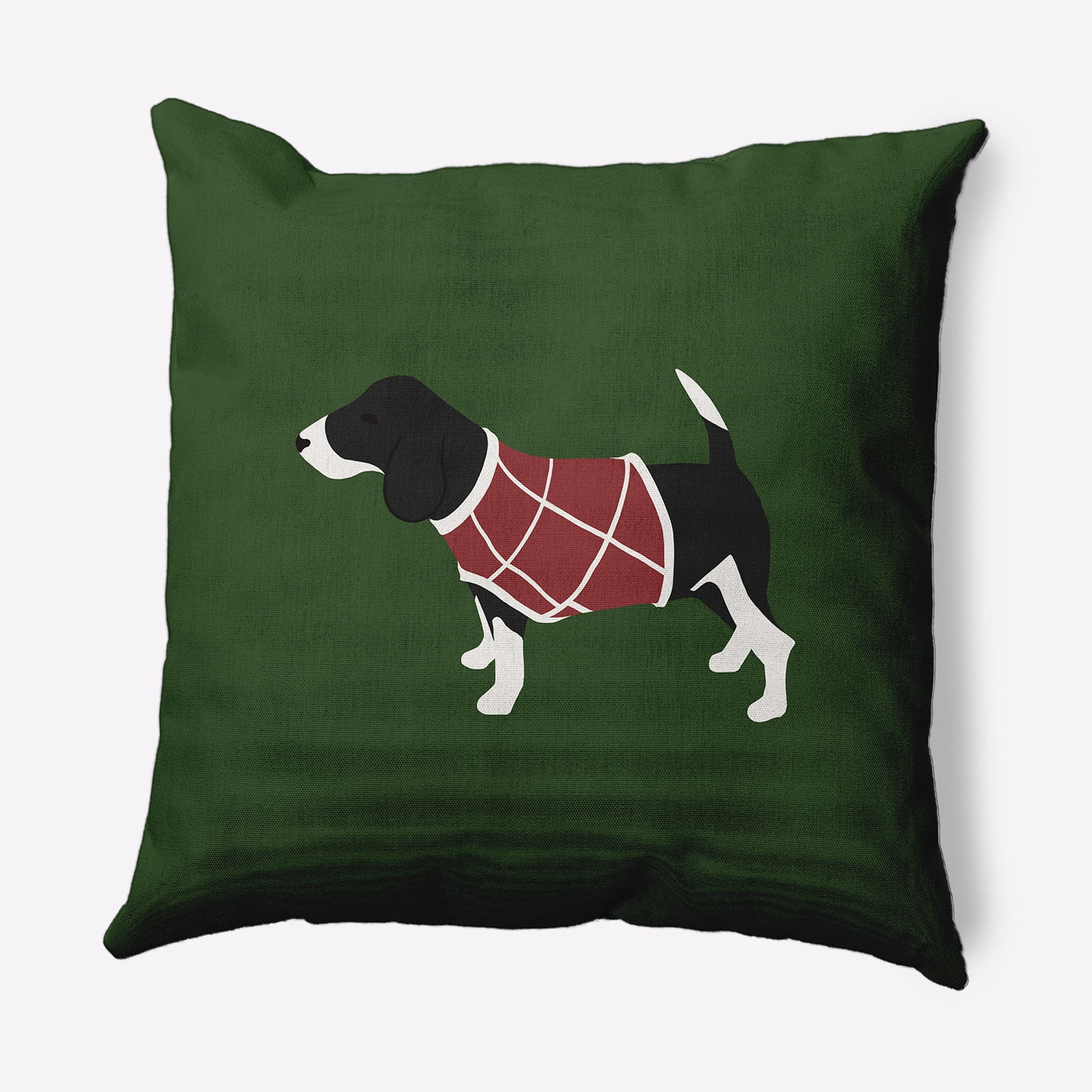 Simply Daisy Green Colored Warmest Wishes Doggie Christmas Soft Spun Polyester Indoor/Outdoor Throw Pillow, 20" x 20"
