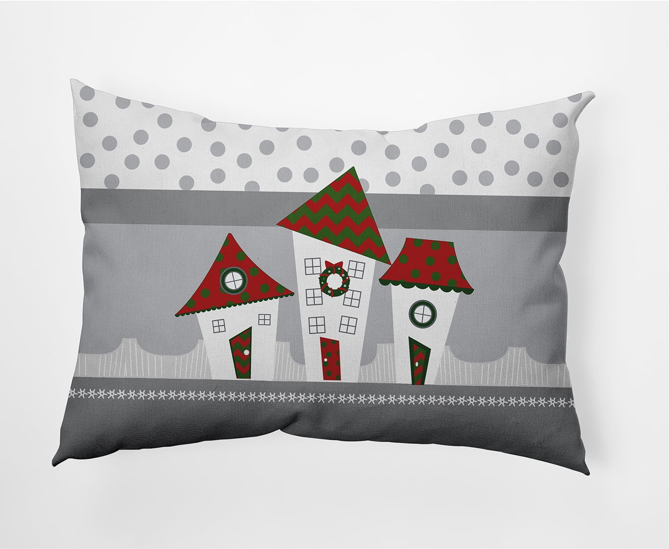Simply Daisy Grey Colored Coastal Houses Christmas Soft Spun Polyester Indoor/Outdoor Throw Pillow, 14" x 20"