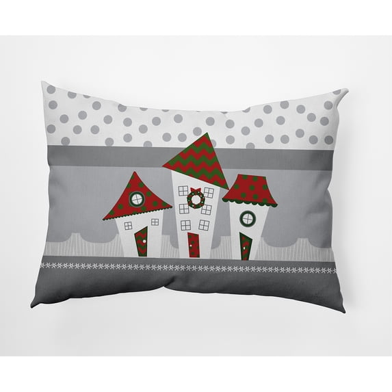 Simply Daisy Grey Colored Coastal Houses Christmas Soft Spun Polyester Indoor/Outdoor Throw Pillow, 14" x 20"