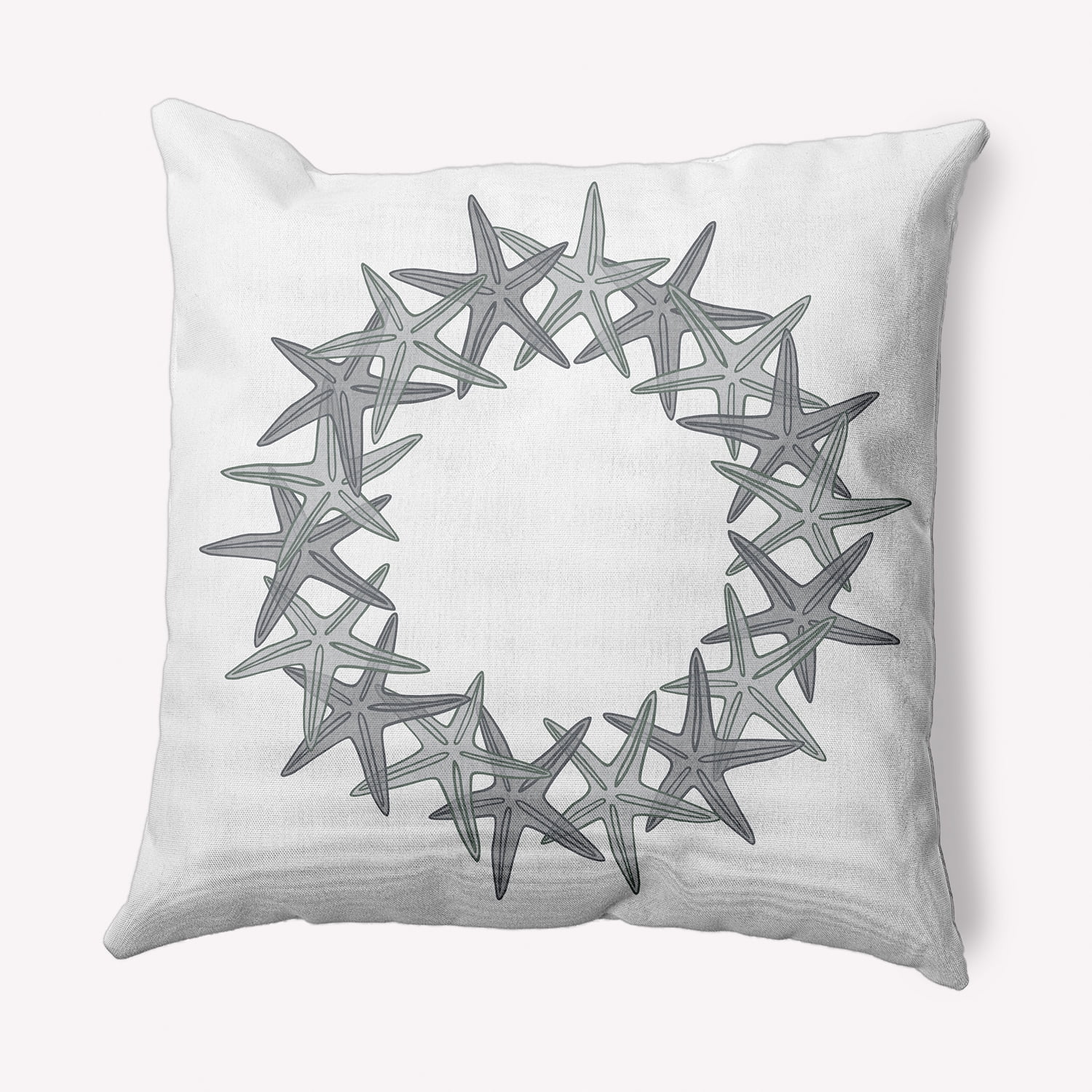 Simply Daisy Grey Colored Starfish Wreath Soft Spun Polyester Indoor/Outdoor Throw Pillow, 16" x 16"