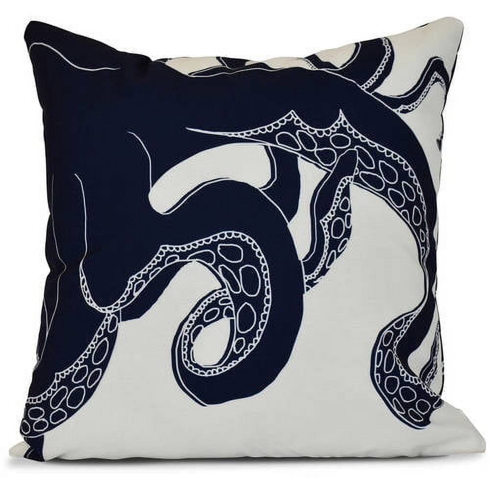 Navy Blue and White Octopus Print Throw Pillow