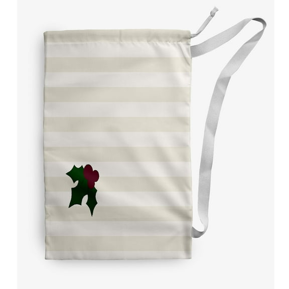 Simply Daisy Holly Tones Holiday Stripe 28 x 36 in Ivory Laundry Bag