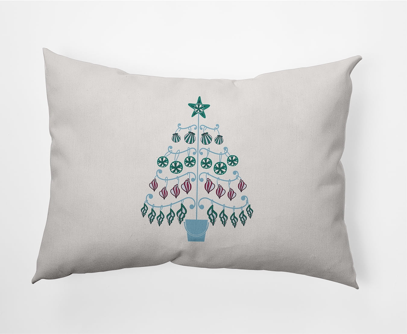 Simply Daisy Ice Colored Beach Tree Christmas Soft Spun Polyester Decorative Throw Pillow, 14" x 20"