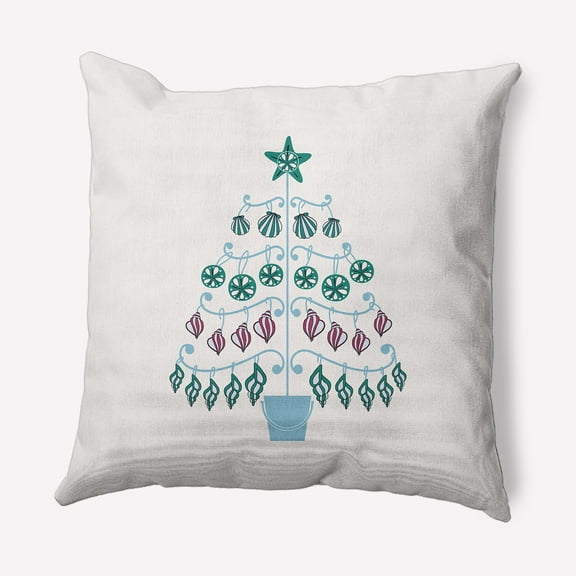 Simply Daisy Ice Colored Beach Tree Christmas Soft Spun Polyester Decorative Throw Pillow, 16" x 16"