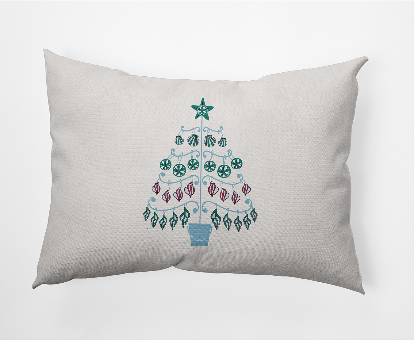 Simply Daisy Ice Colored Beach Tree Christmas Soft Spun Polyester Indoor/Outdoor Throw Pillow, 14" x 20"