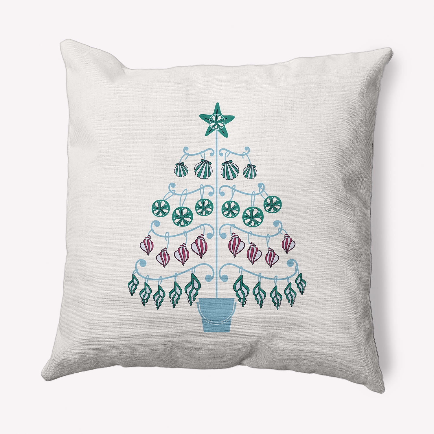 Simply Daisy Ice Colored Beach Tree Christmas Soft Spun Polyester Indoor/Outdoor Throw Pillow, 16" x 16"