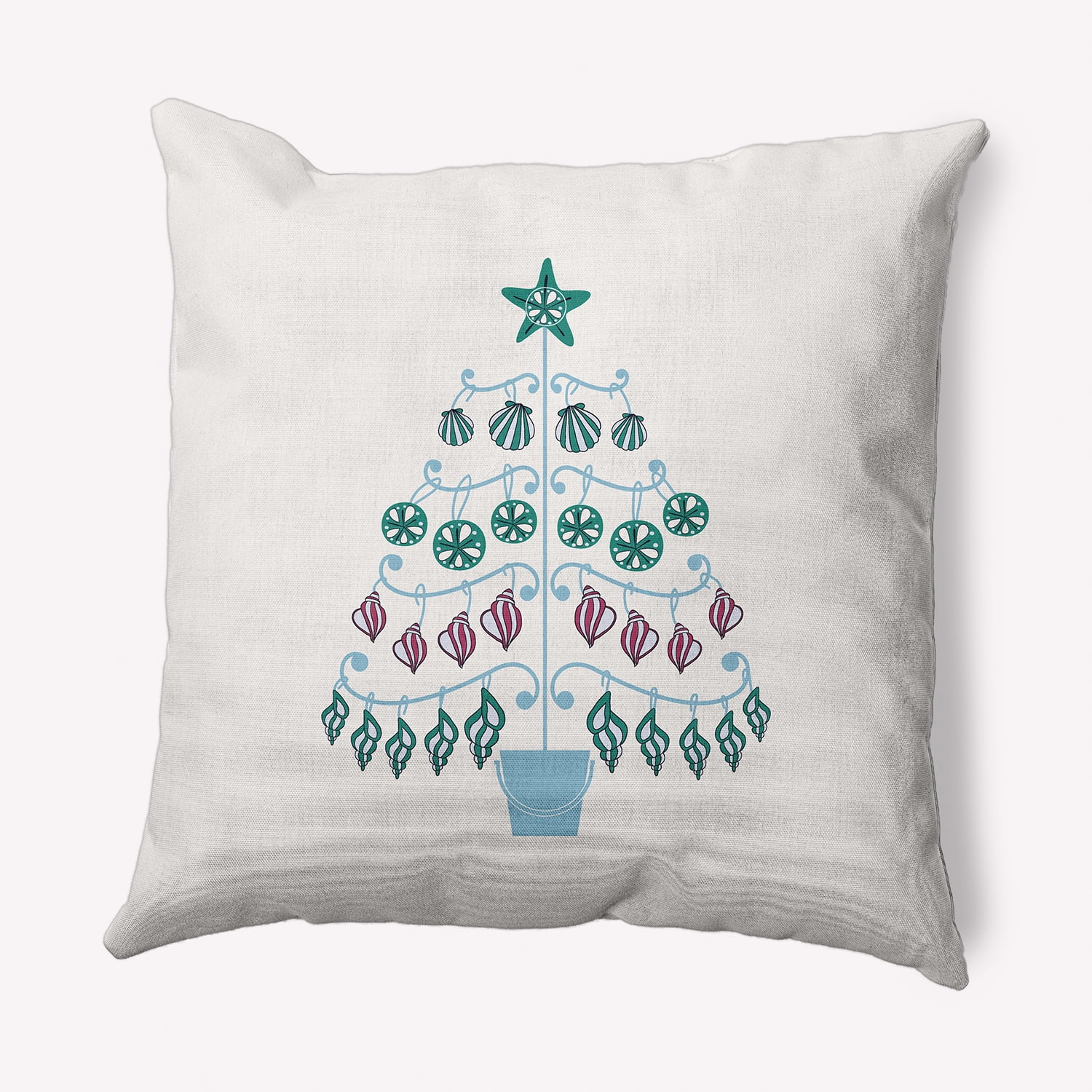Simply Daisy Ice Colored Beach Tree Christmas Soft Spun Polyester Indoor/Outdoor Throw Pillow, 18" x 18"