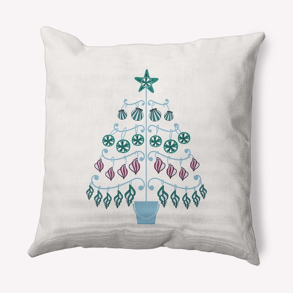 Simply Daisy Ice Colored Beach Tree Christmas Soft Spun Polyester Indoor/Outdoor Throw Pillow, 18" x 18"
