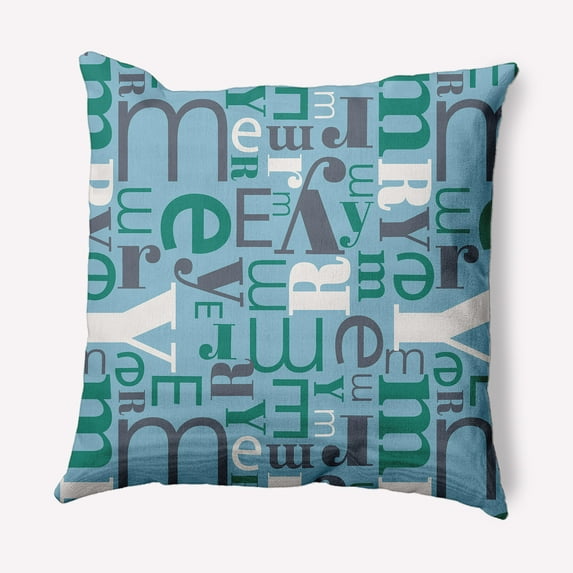 Simply Daisy Ice Colored Crazy Merry Christmas Soft Spun Polyester Decorative Throw Pillow, 20" x 20"