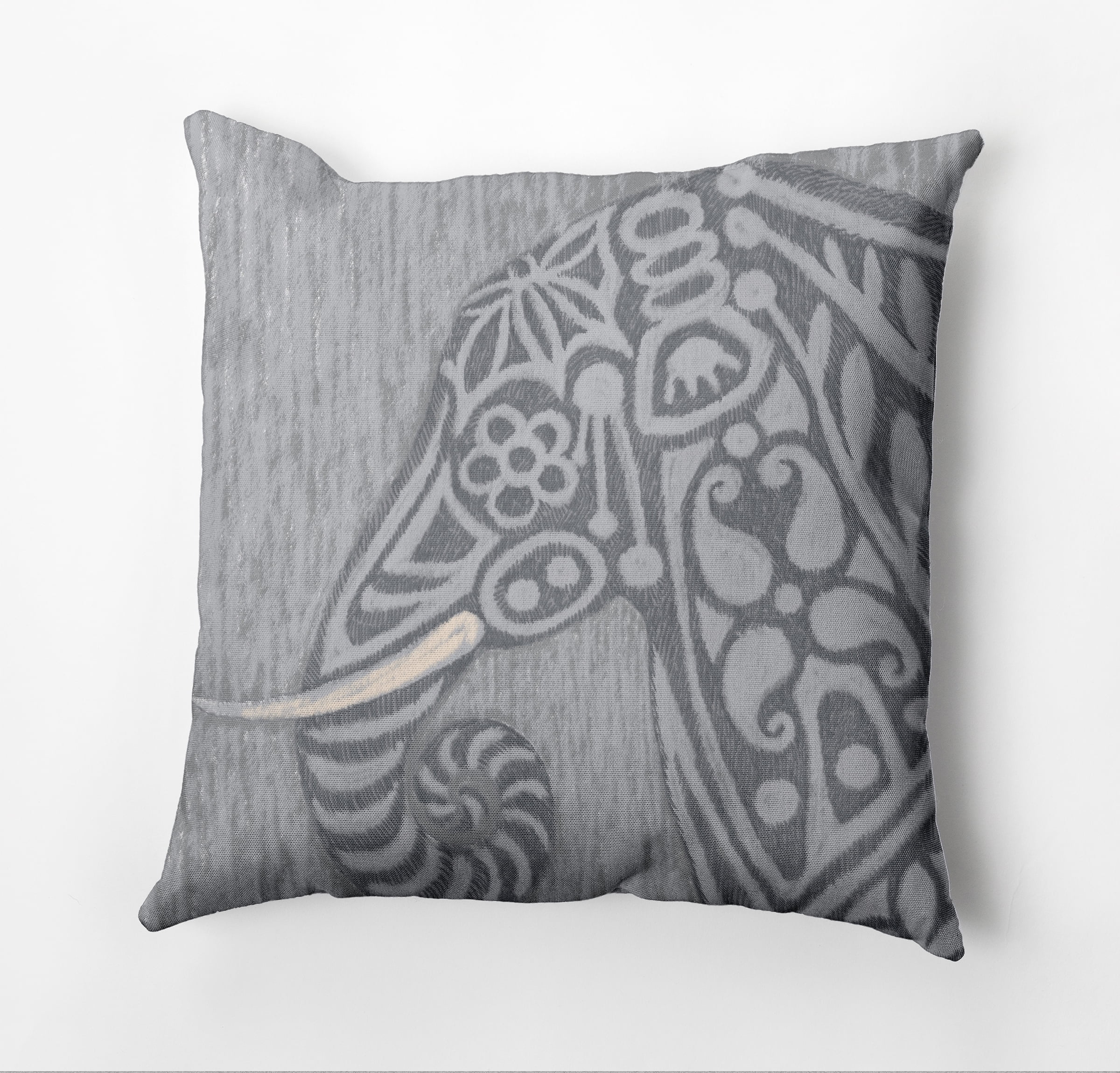 Gray Elephant Print 20" Square Decorative Throw Pillow