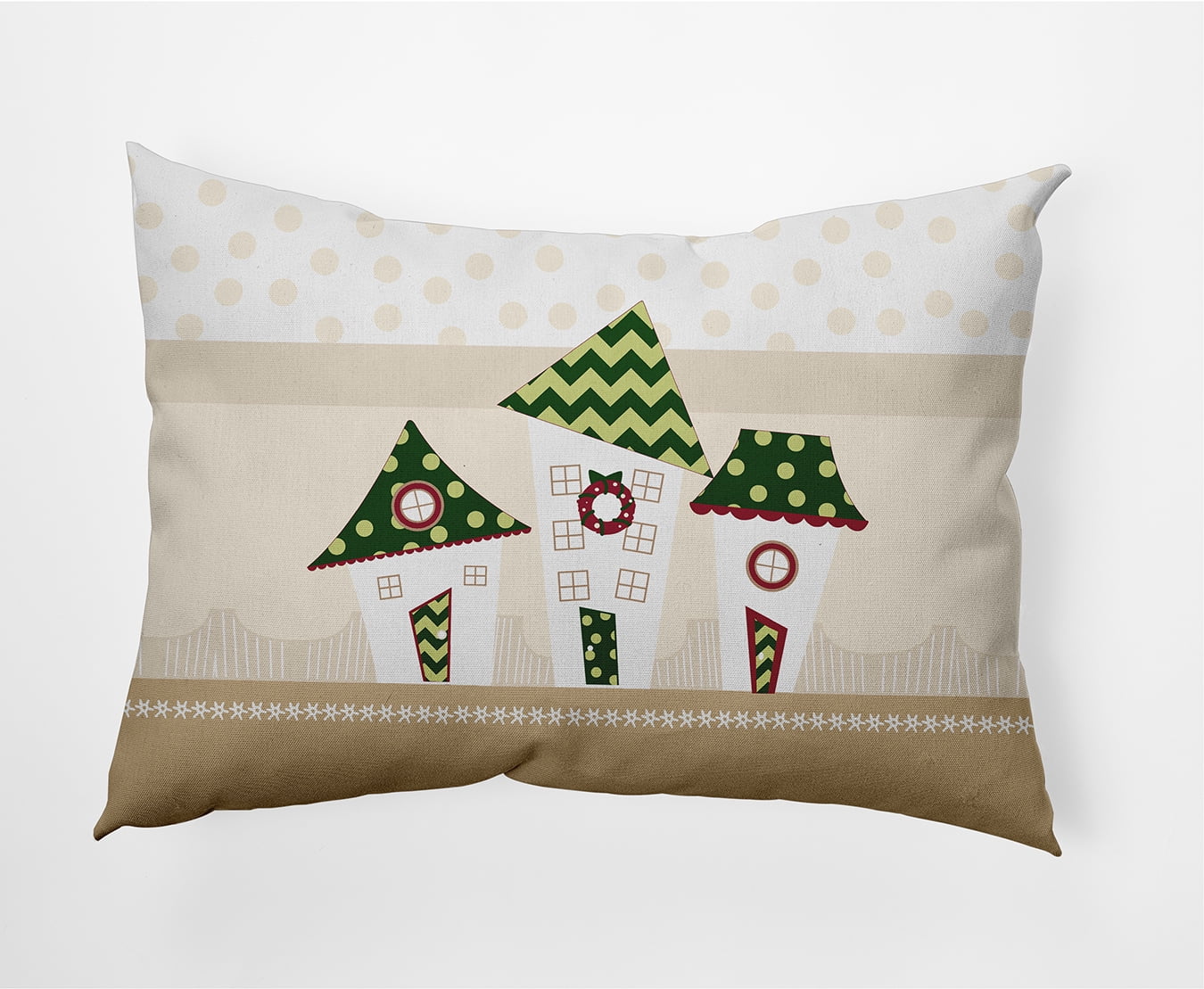 Simply Daisy Ivory Colored Coastal Houses Christmas Soft Spun Polyester Decorative Throw Pillow, 14" x 20"