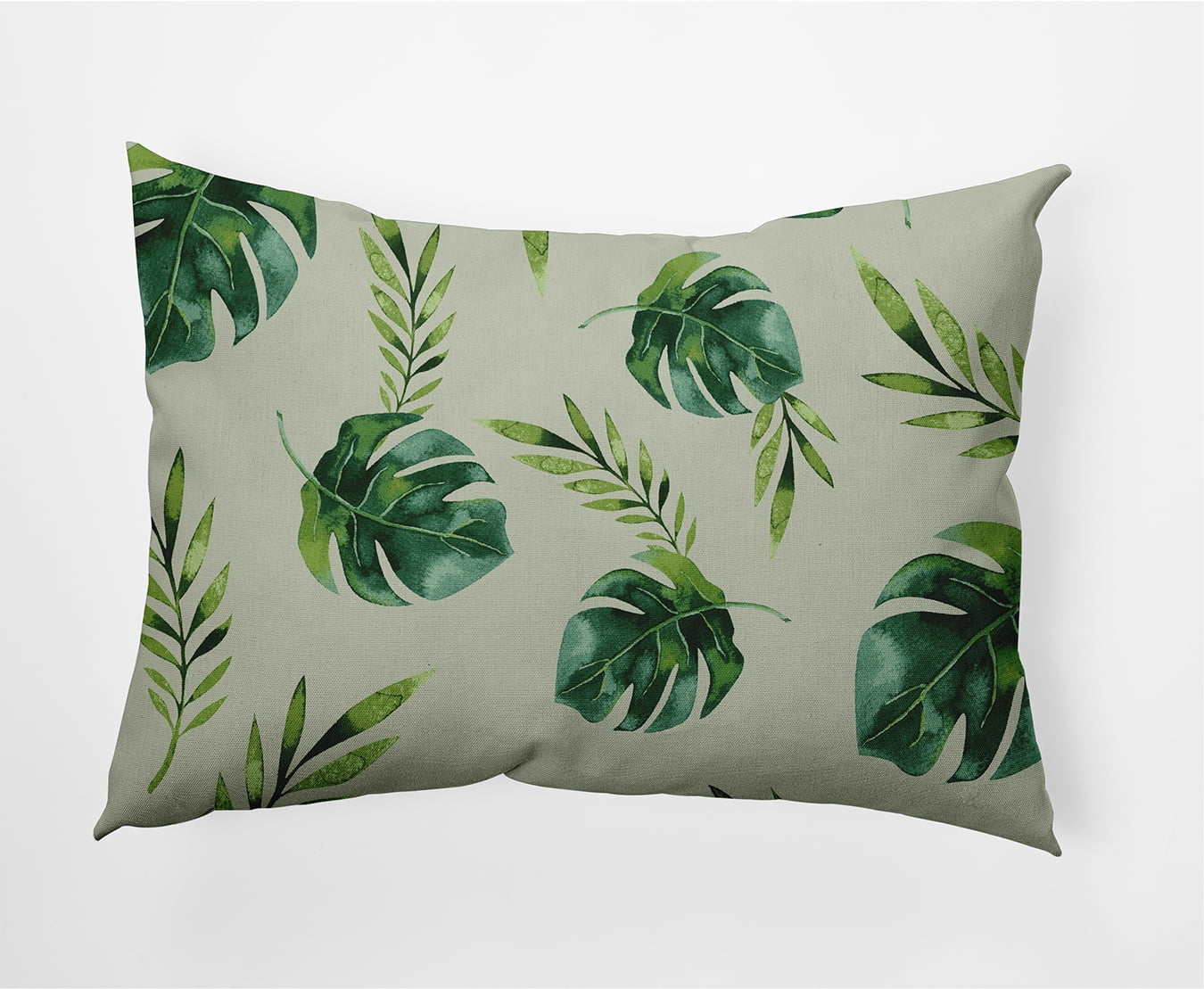 Green and White Jungle Leaf Outdoor Throw Pillow 14" x 20"