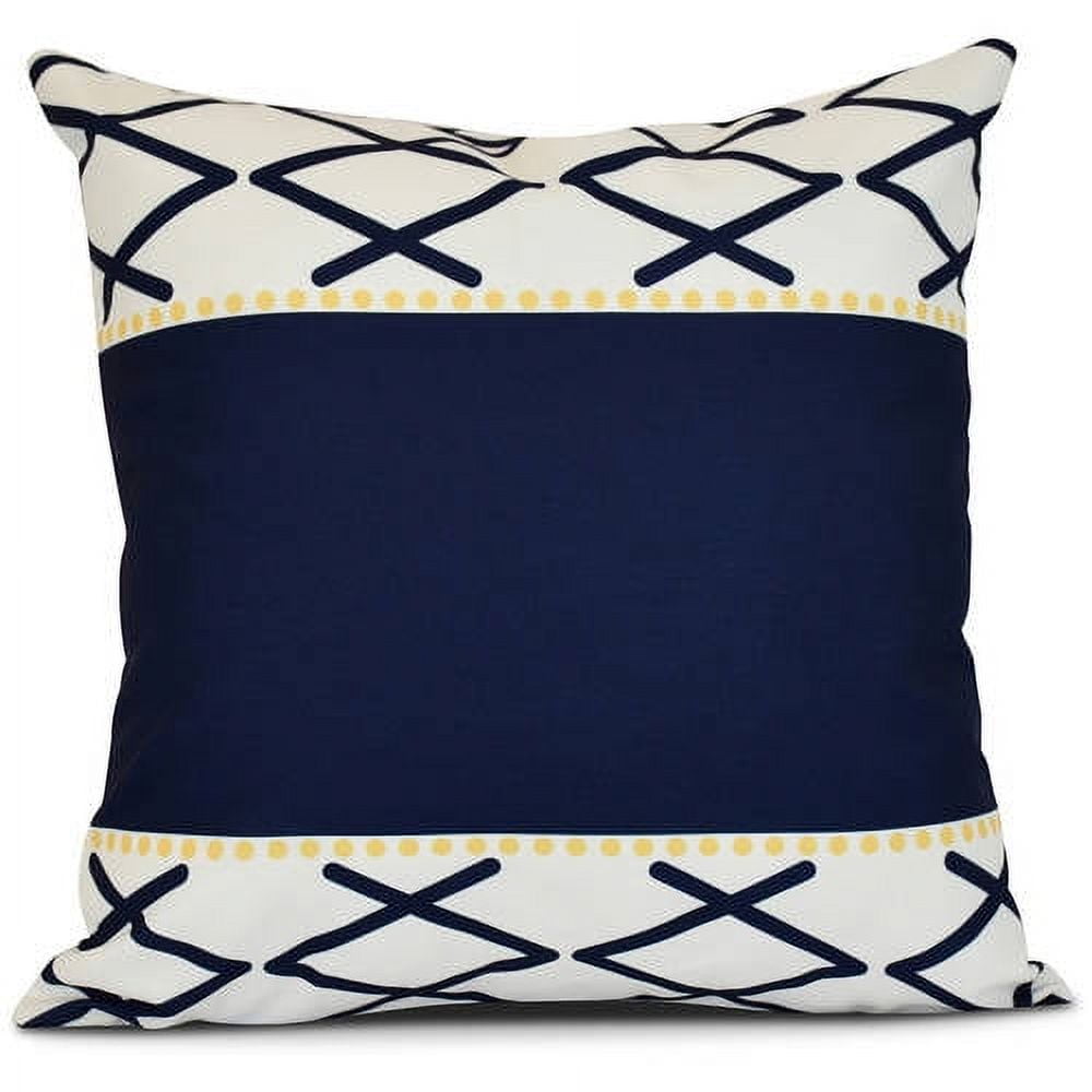 Navy Blue and White Geometric Polyester Throw Pillow