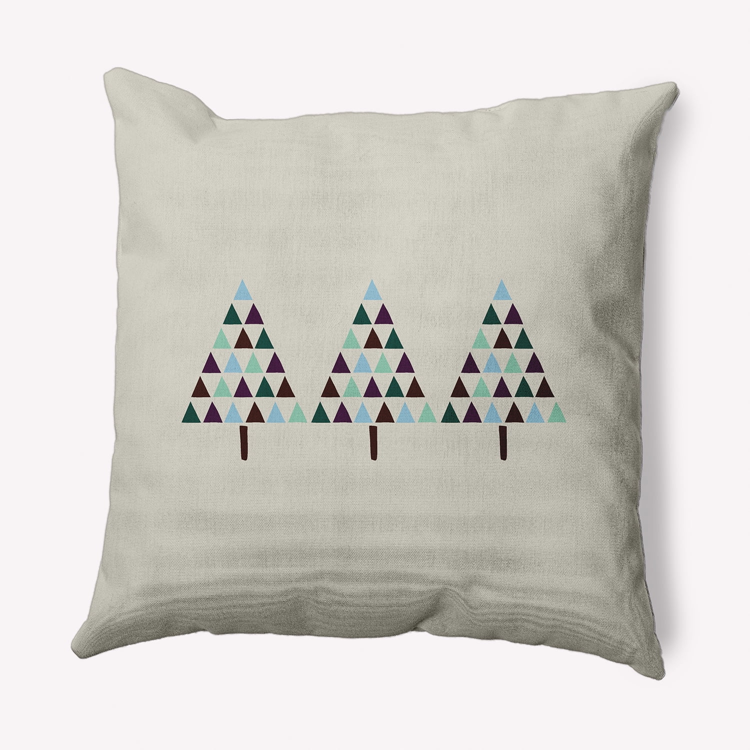 Simply Daisy Latte Colored Triangle Trees Christmas Soft Spun Polyester Indoor/Outdoor Throw Pillow, 16" x 16"