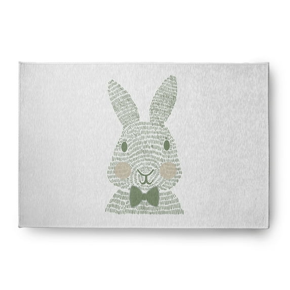 Simply Daisy Laurel Tree Green Monochrome Bunny Easter Area Rug, 4' x 6'