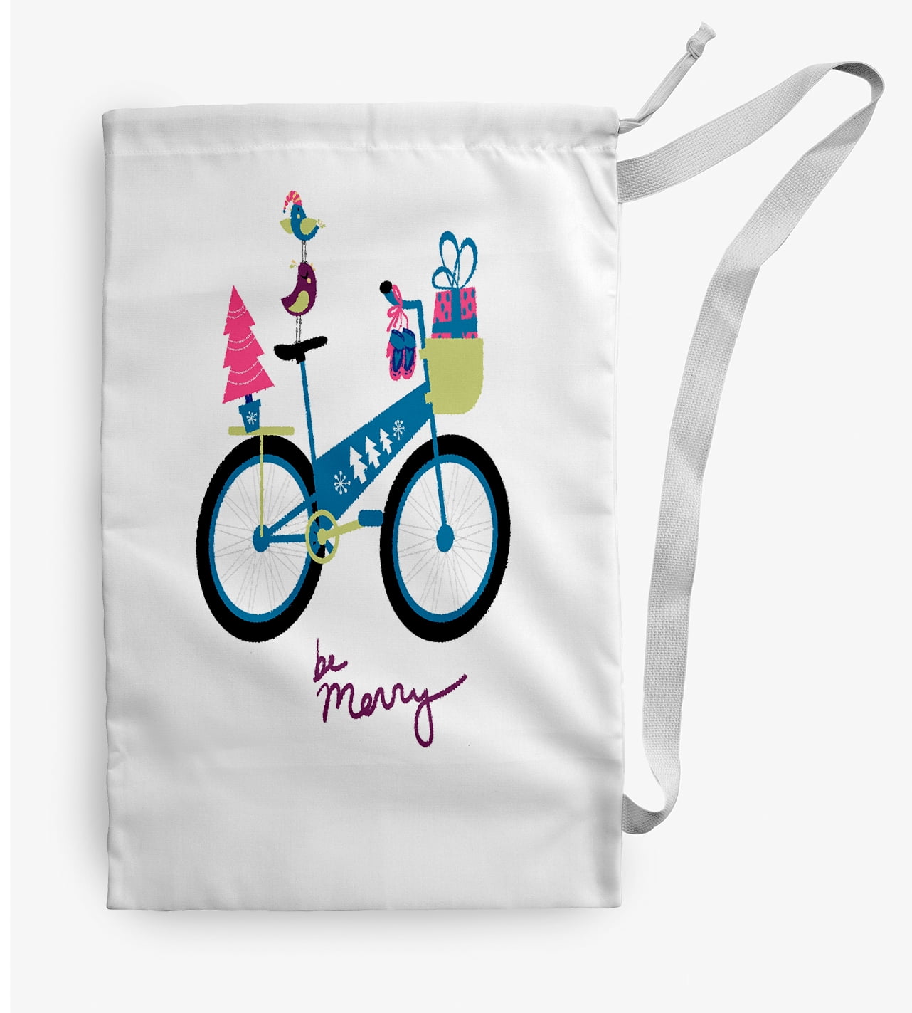 Simply Daisy Merry Bird Bike 18 x 29 in Teal Laundry Bag
