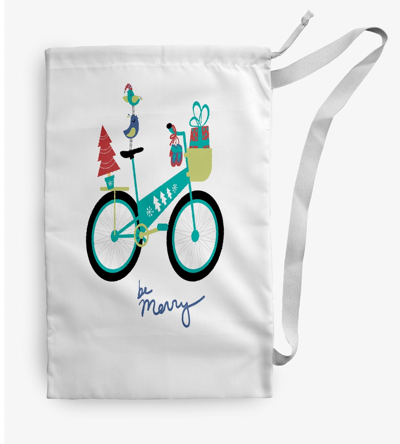 Simply Daisy Merry Bird Bike 28 x 36 in Green Laundry Bag
