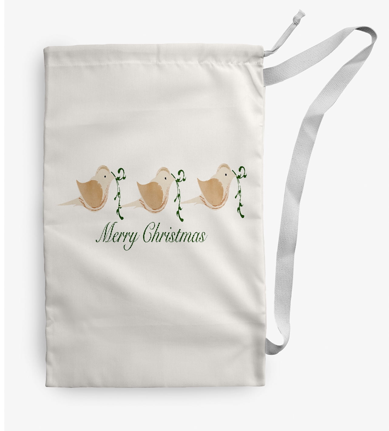 Simply Daisy Merry Christmas Birds 18 x 29 inch Taupe Laundry Bag