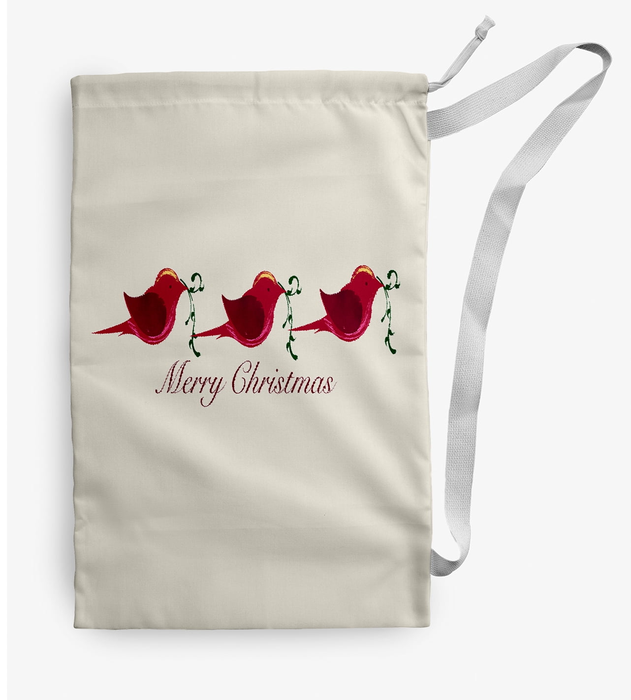Simply Daisy Merry Christmas Birds 28 x 36 inch Ivory Laundry Bag