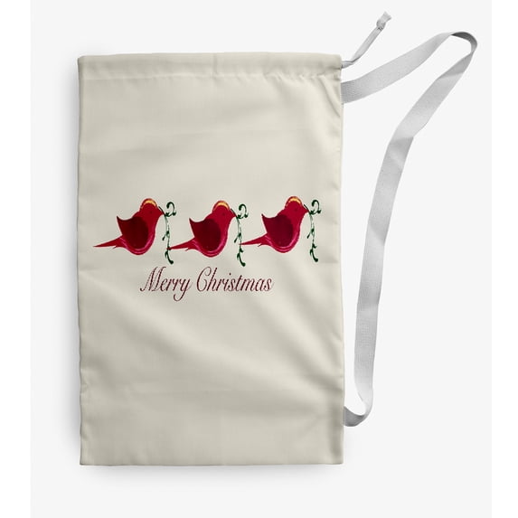 Simply Daisy Merry Christmas Birds 28 x 36 inch Ivory Laundry Bag