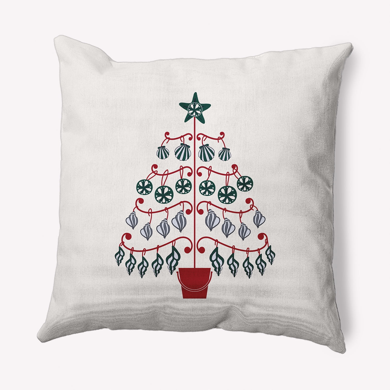Simply Daisy Merry Red Beach Christmas Tree Spun Polyester Indoor/Outdoor Throw Pillow, 20" x 20"