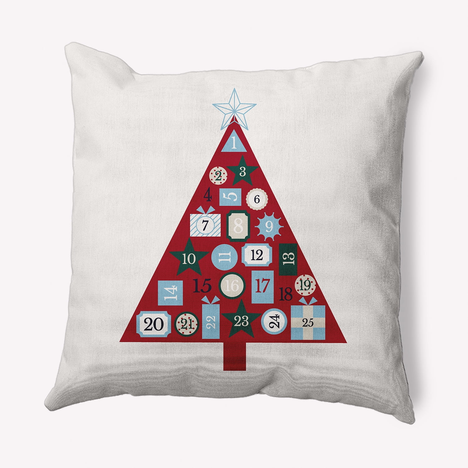 Simply Daisy Merry Red Colored Christmas Calendar Christmas Soft Spun Polyester Decorative Throw Pillow, 26" x 26"