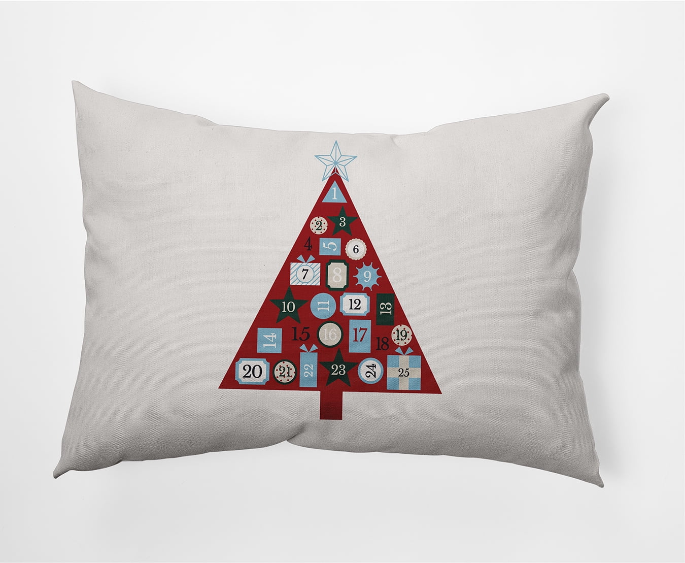 Simply Daisy Merry Red Colored Christmas Calendar Christmas Soft Spun Polyester Indoor/Outdoor Throw Pillow, 14" x 20"