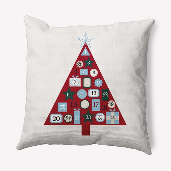 Simply Daisy Merry Red Colored Christmas Calendar Christmas Soft Spun Polyester Indoor/Outdoor Throw Pillow, 16" x 16"