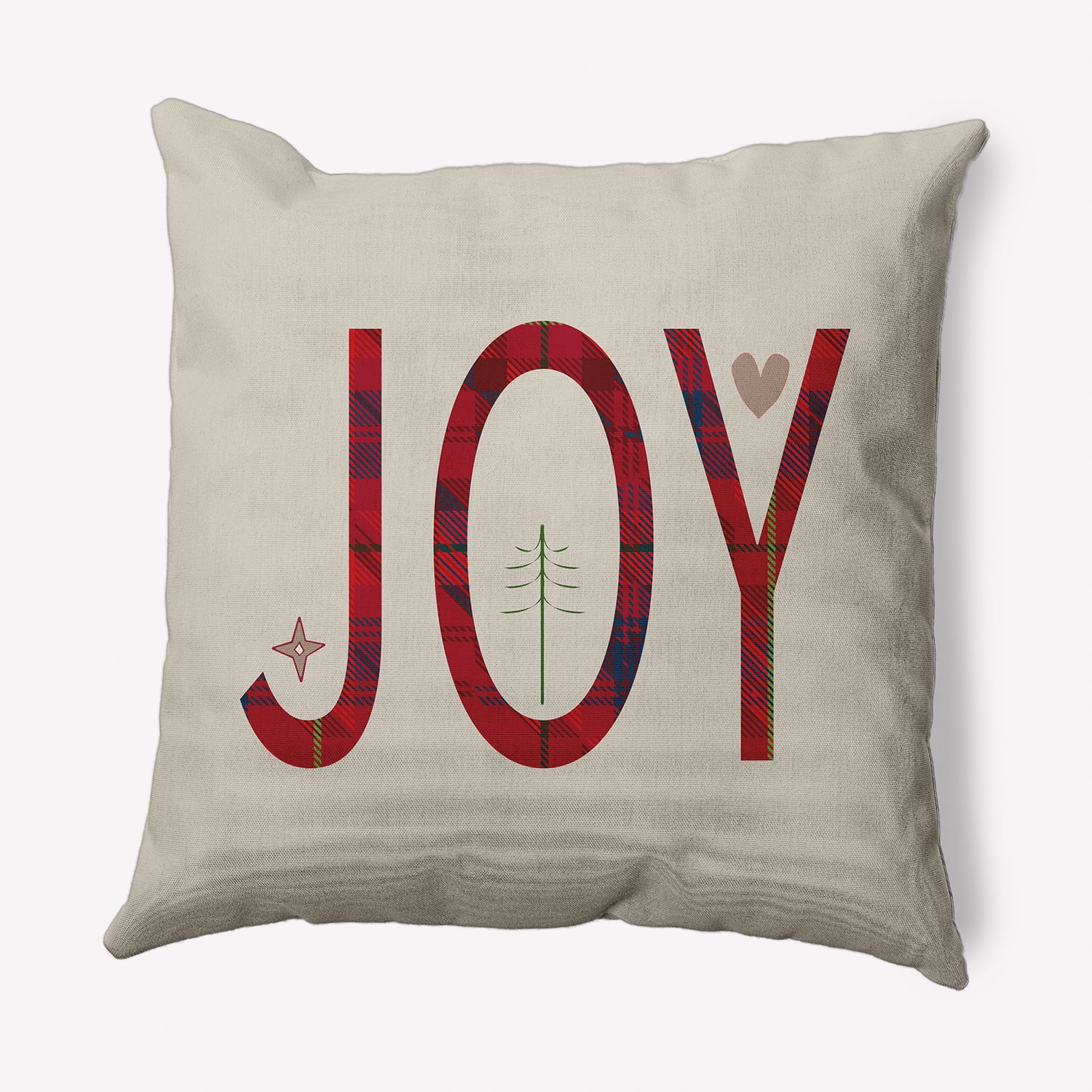 Simply Daisy Merry Red Colored Joy Filled Season Christmas Soft Spun Polyester Decorative Throw Pillow, 16" x 16"