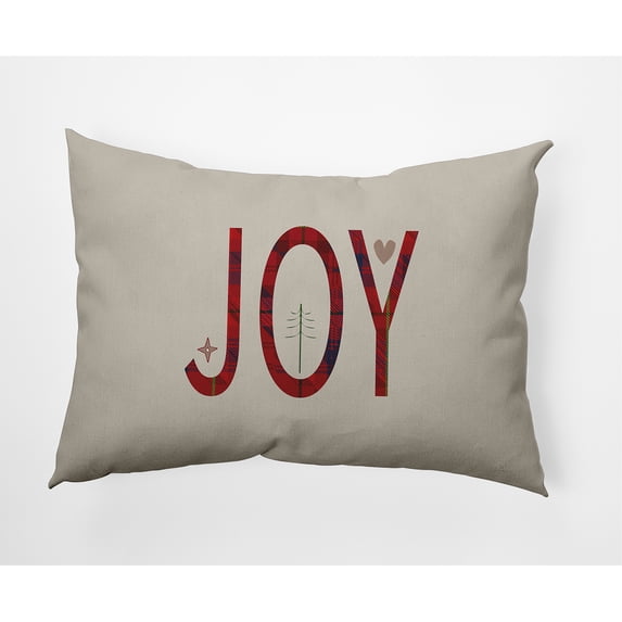 Simply Daisy Merry Red Colored Joy Filled Season Christmas Soft Spun Polyester Indoor/Outdoor Throw Pillow, 14" x 20"