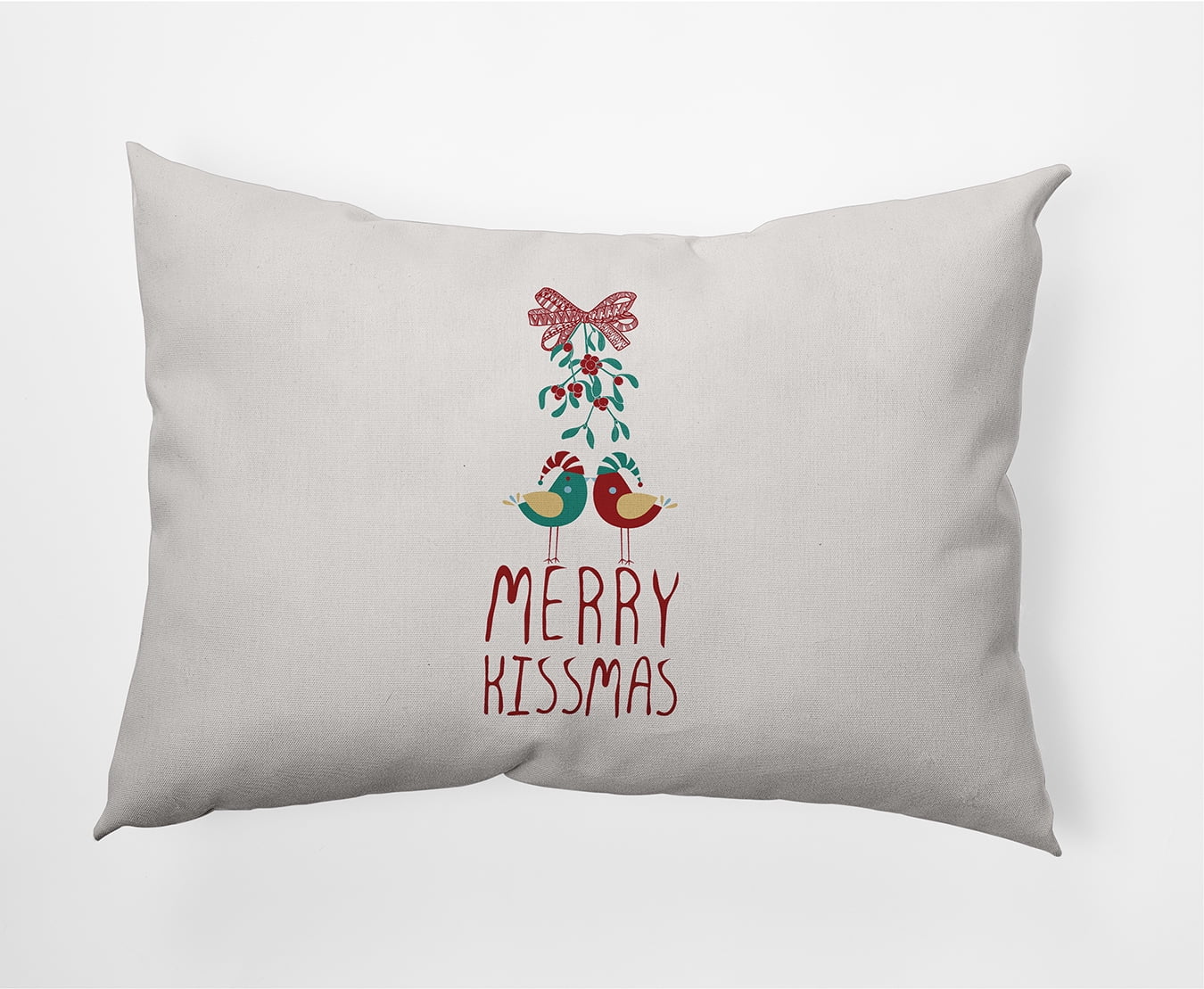 Simply Daisy Merry Red Colored Merry Kissmas Christmas Soft Spun Polyester Decorative Throw Pillow, 14" x 20"