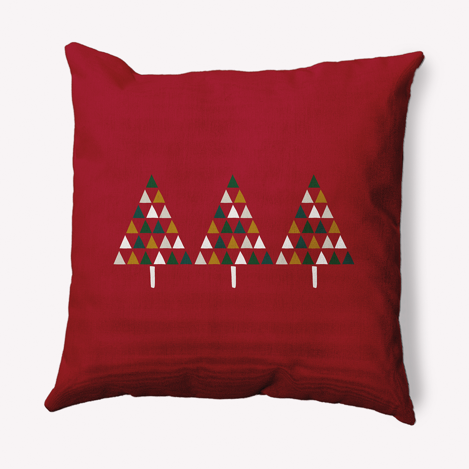 Simply Daisy Merry Red Colored Triangle Trees Christmas Soft Spun Polyester Decorative Throw Pillow, 26" x 26"
