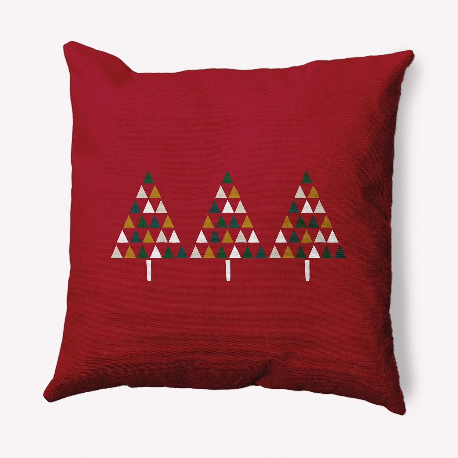 Simply Daisy Merry Red Colored Triangle Trees Christmas Soft Spun Polyester Indoor/Outdoor Throw Pillow, 20" x 20"