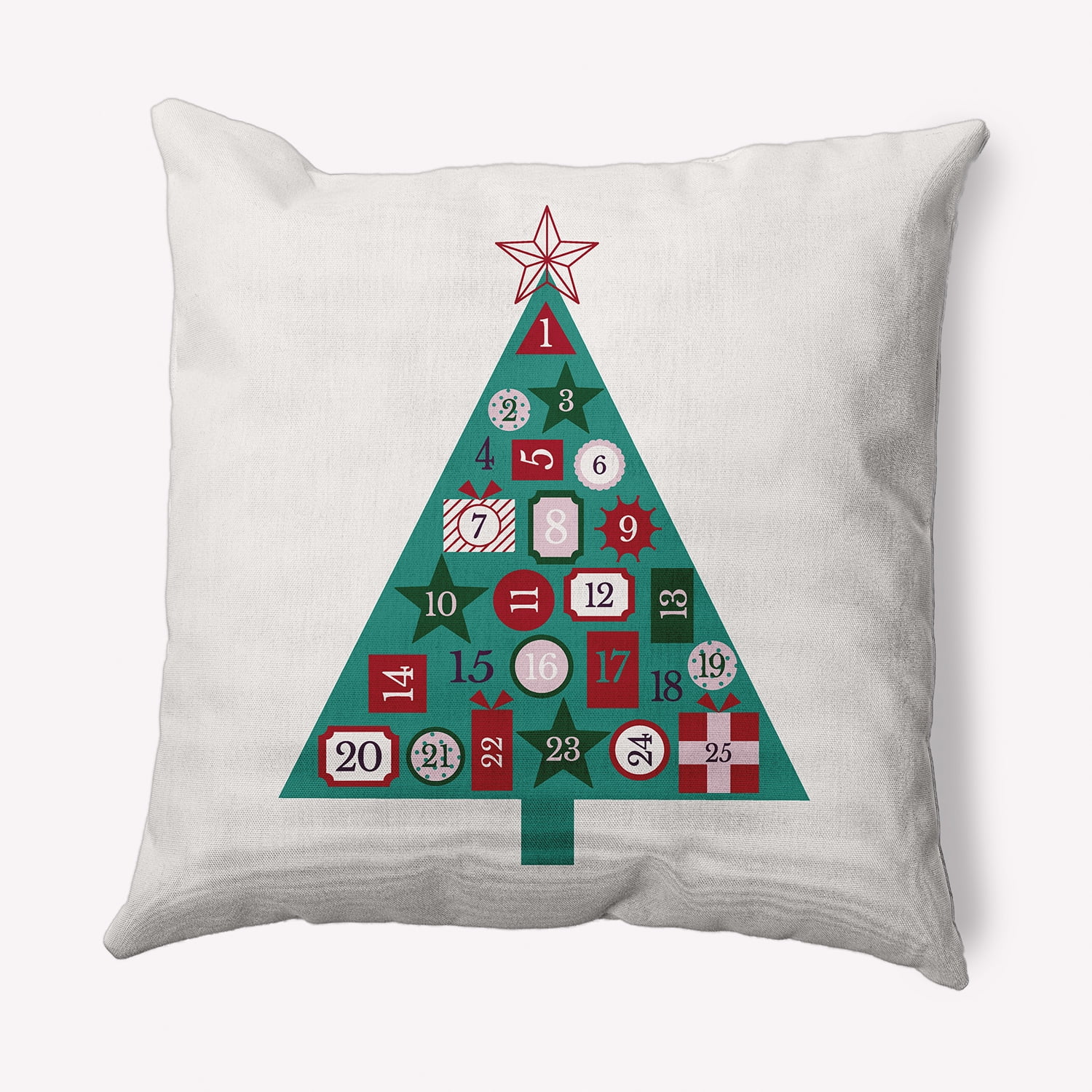 Simply Daisy Mint Colored Christmas Calendar Christmas Soft Spun Polyester Indoor/Outdoor Throw Pillow, 20" x 20"