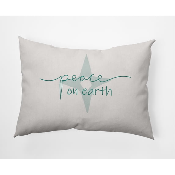 Simply Daisy Mint Colored Peace on Earth Christmas Soft Spun Polyester Indoor/Outdoor Throw Pillow, 14" x 20"